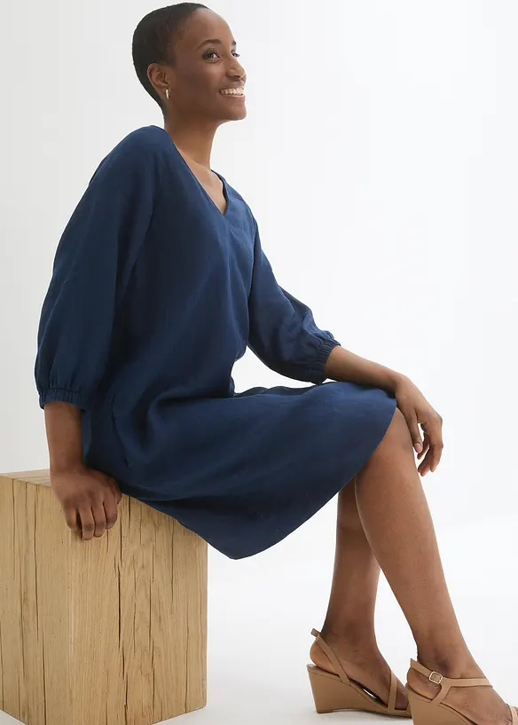 Kjole i 100% lin, 3/4-lange ermer, bonprix