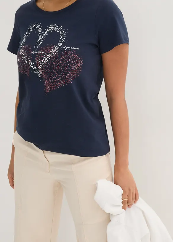 Topp i &oslash;kologisk bomull med hjerteprint, bonprix