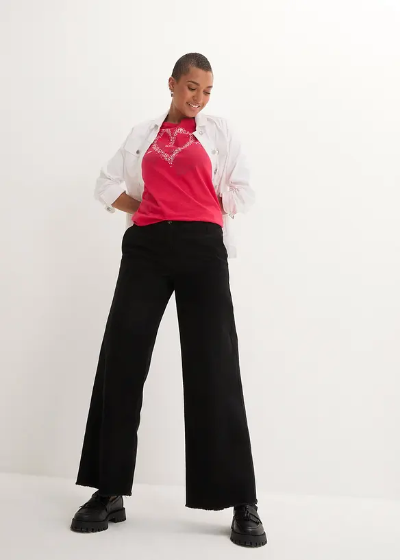 Topp i &oslash;kologisk bomull med hjerteprint, bonprix