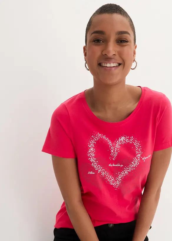 Topp i &oslash;kologisk bomull med hjerteprint, bonprix