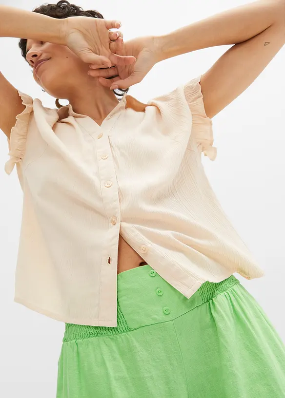 Bukse i lett linmiks med vide ben, bonprix