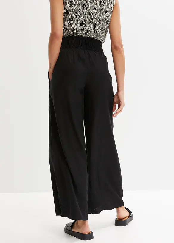 Bukse i lett linmiks med vide ben, bonprix