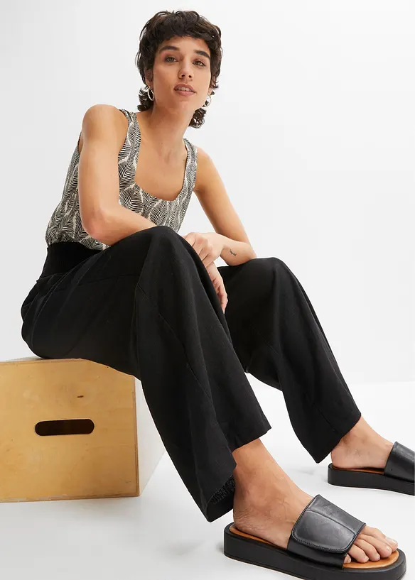 Bukse i lett linmiks med vide ben, bonprix