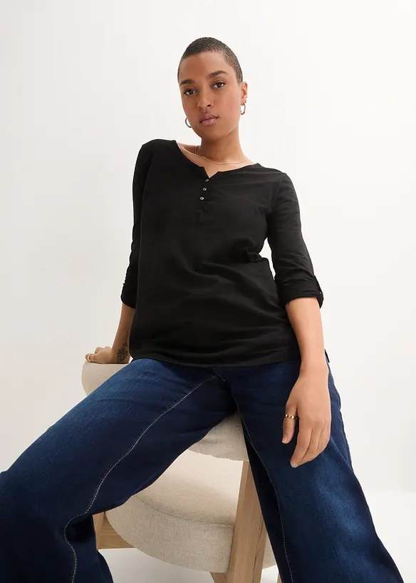 Topp i 100% &oslash;kologisk bomull med knappestolpe, bonprix