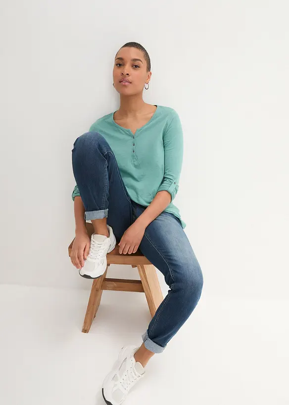 Topp i 100% &oslash;kologisk bomull med knappestolpe, bonprix