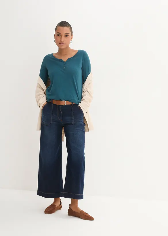 Topp i 100% &oslash;kologisk bomull med knappestolpe, bonprix