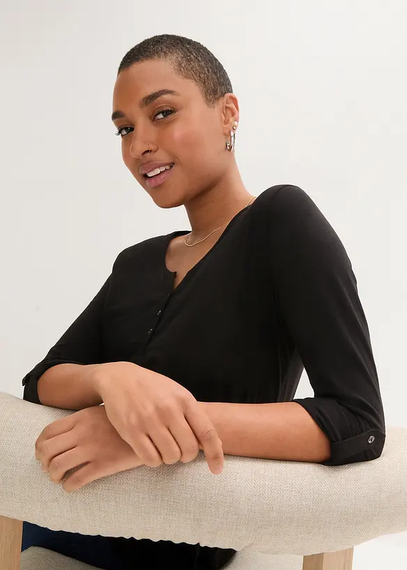 Topp i 100% &oslash;kologisk bomull med knappestolpe, bonprix