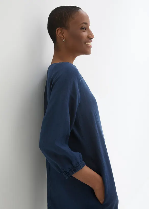 Kjole i 100% lin, 3/4-lange ermer, bonprix