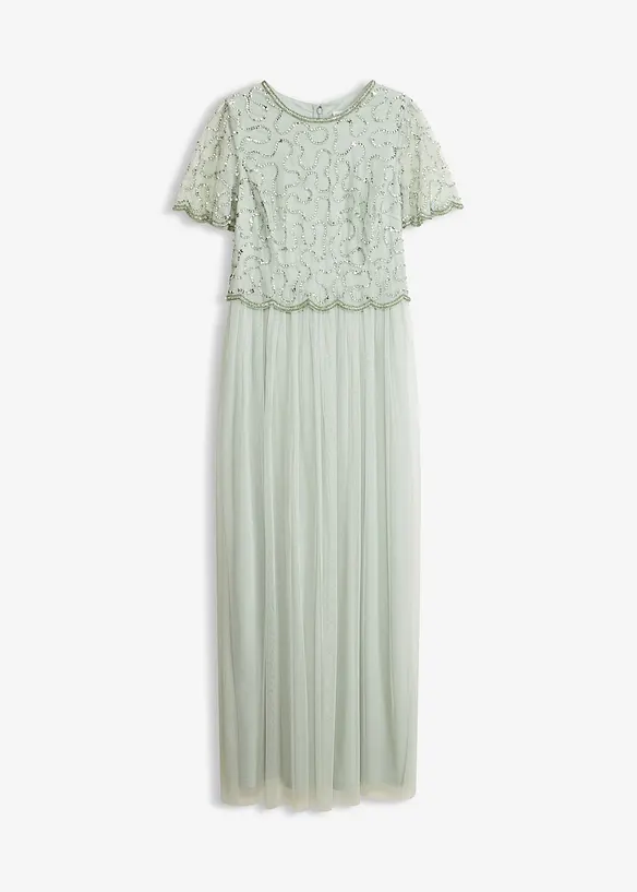 Maxikjole i fin tyll med paljettbroderi, bonprix