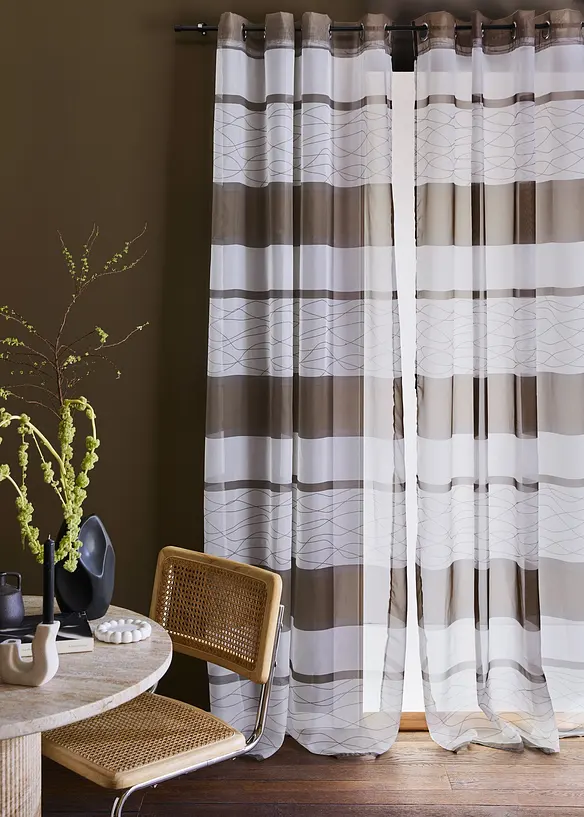 Gardin med stripe-print og resirkulert polyester (1-pack), bonprix