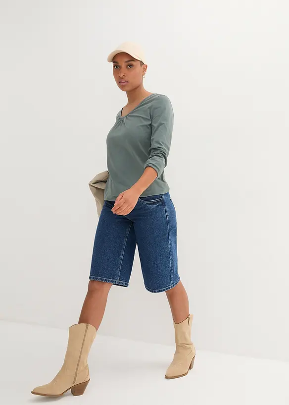 Langermet topp i 100% bomull med strikk, bonprix