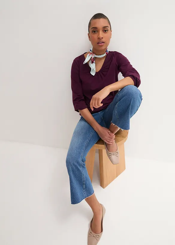 Langermet topp i 100% bomull med strikk, bonprix