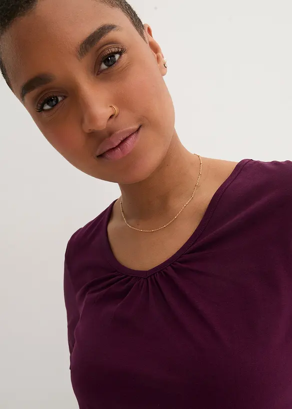 Langermet topp i 100% bomull med strikk, bonprix