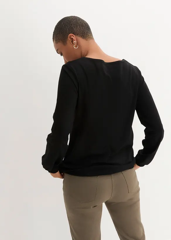 Langermet topp i 100% bomull med strikk, bonprix