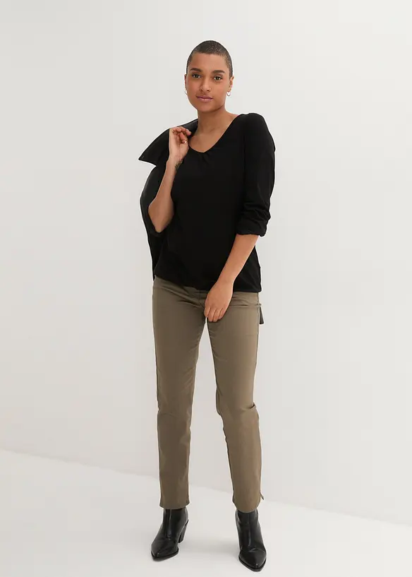 Langermet topp i 100% bomull med strikk, bonprix