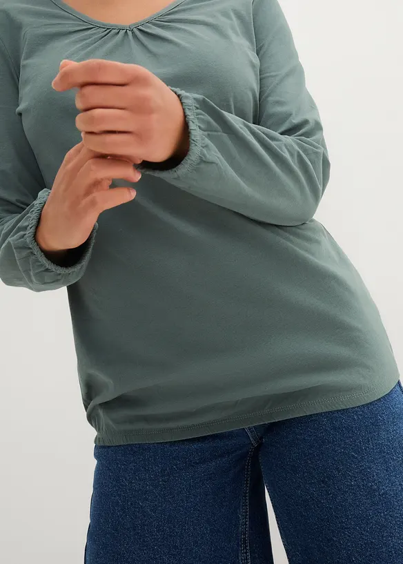 Langermet topp i 100% bomull med strikk, bonprix