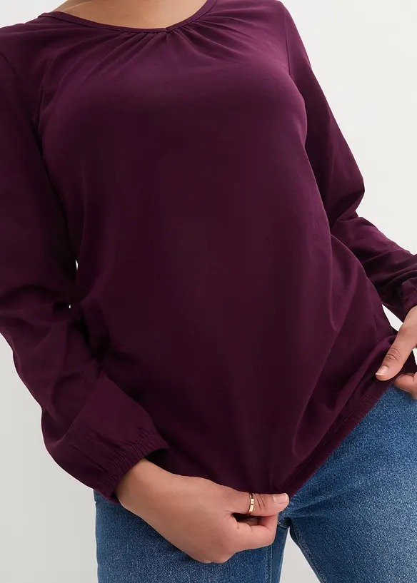 Langermet topp i 100% bomull med strikk, bonprix