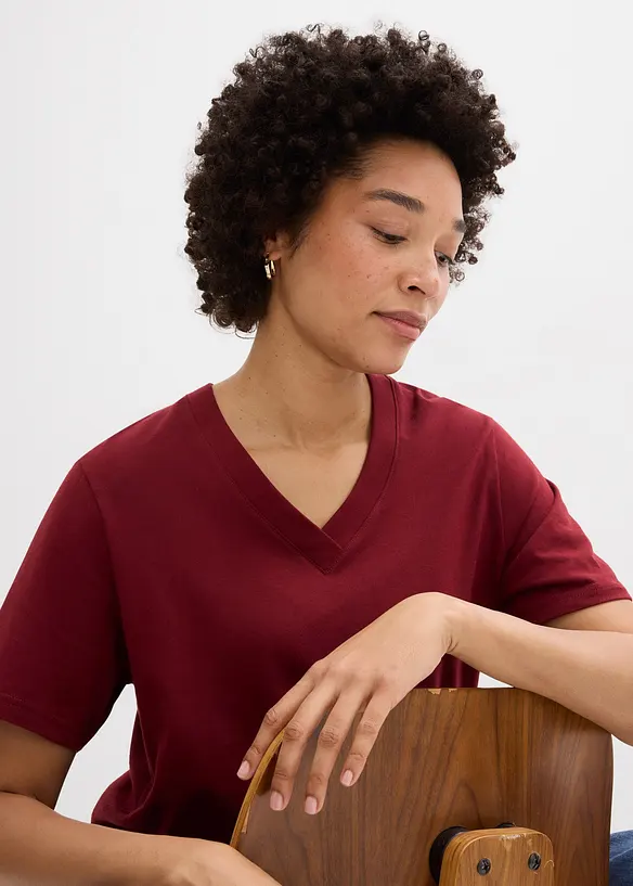 Vid, lang topp med V-hals, kortermet (5-pack), bonprix