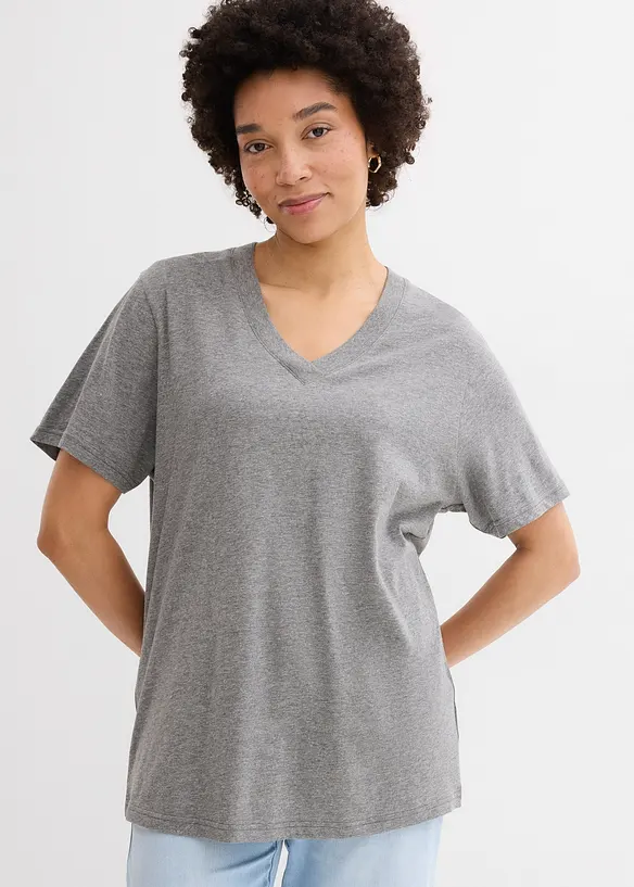 Vid, lang topp med V-hals, kortermet (5-pack), bonprix