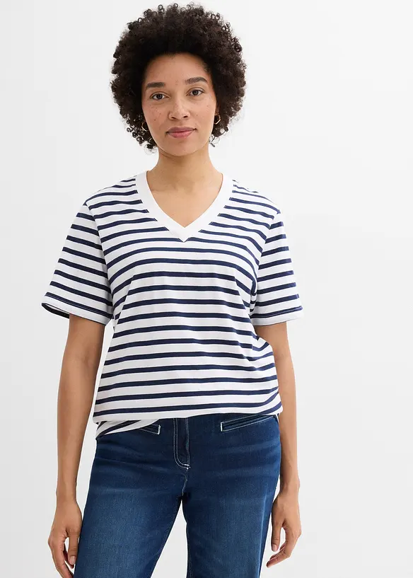 Vid, lang topp med V-hals, kortermet (5-pack), bonprix