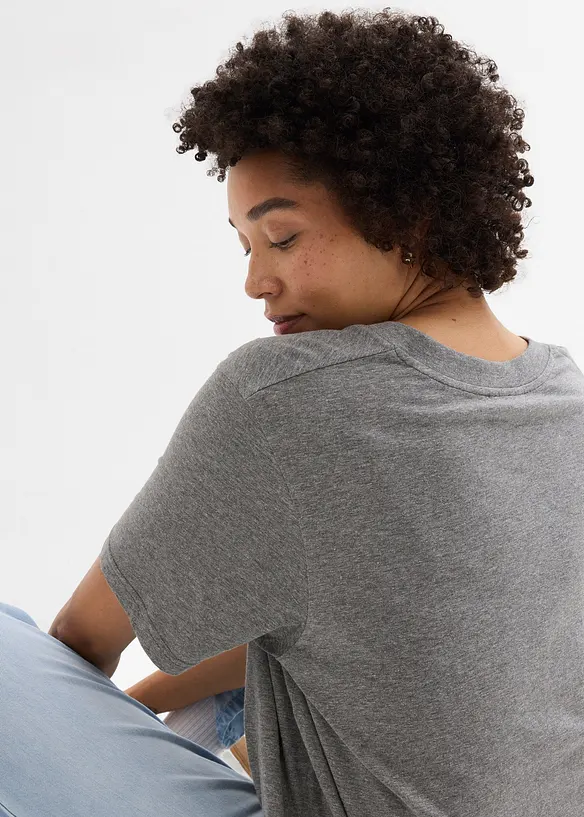 Vid, lang topp med V-hals, kortermet (5-pack), bonprix