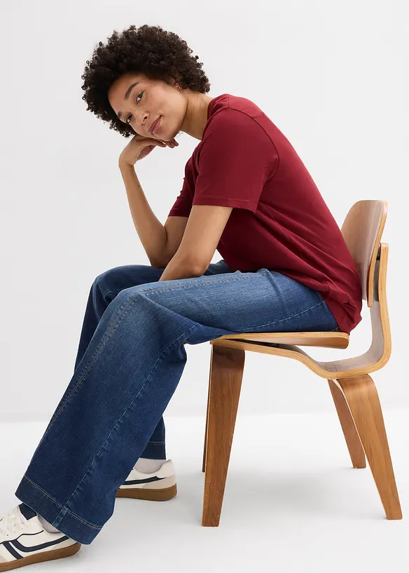 Vid, lang topp med V-hals, kortermet (5-pack), bonprix