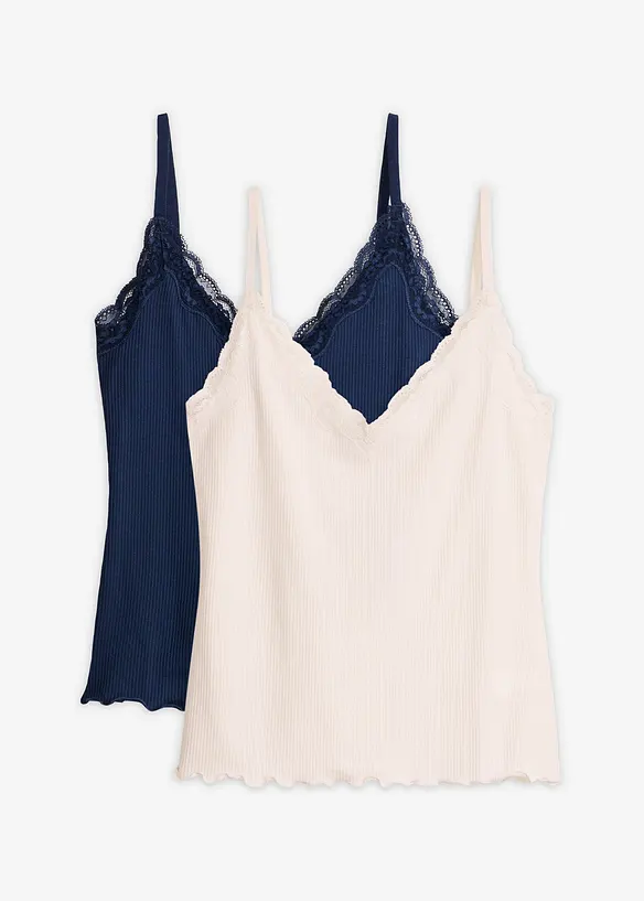 Ribbet topp i myk viskosemiks (2-pack), bonprix
