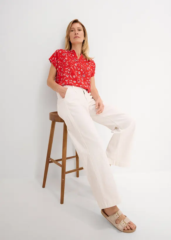 Cropped, Wide Leg-jeans High Waist, komfortlinning, bonprix