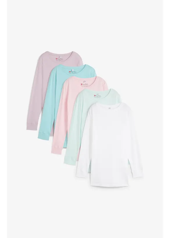 Lang, langermet topp med rund hals (5-pack), bonprix