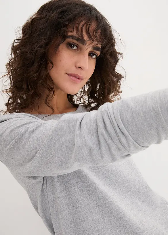 Lang, langermet topp med rund hals (5-pack), bonprix