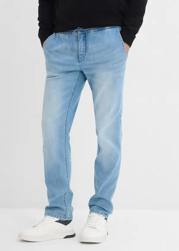 Regular fit-pull on-jeans i lett denim med stretchlinning, Straight, bonprix