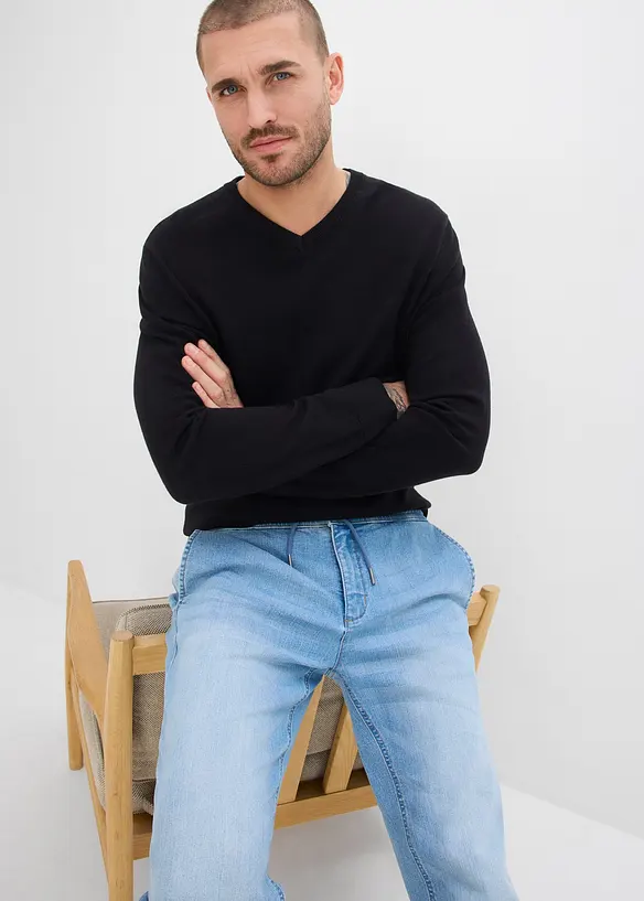 Regular fit-pull on-jeans i lett denim med stretchlinning, Straight, bonprix