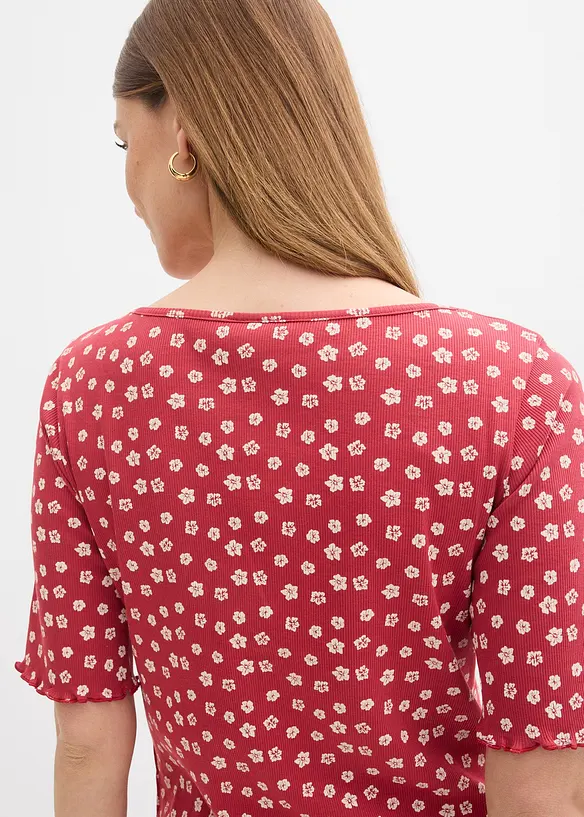 Ribbet topp med blomsterm&oslash;nster, kortermet, bonprix