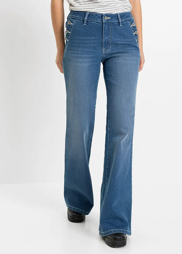 Flared-jeans Mid Waist, &oslash;kologisk bomull, bonprix