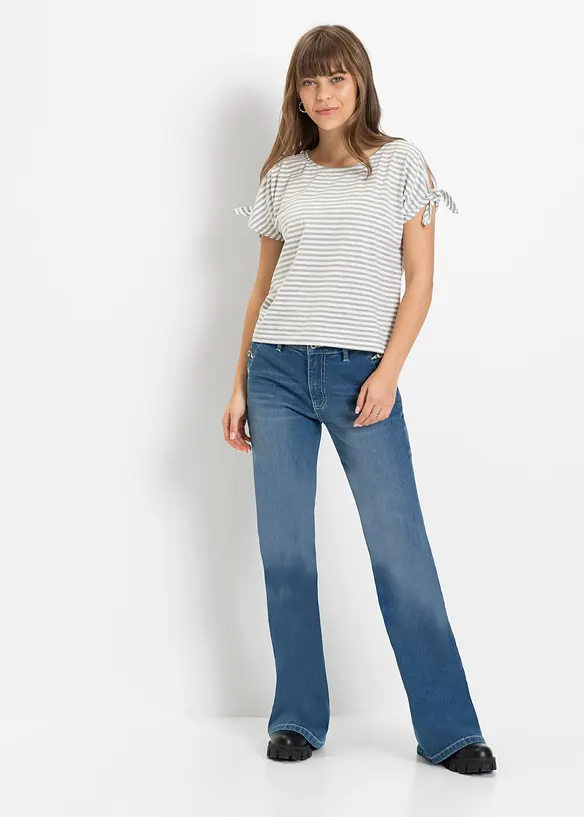 Flared-jeans Mid Waist, &oslash;kologisk bomull, bonprix