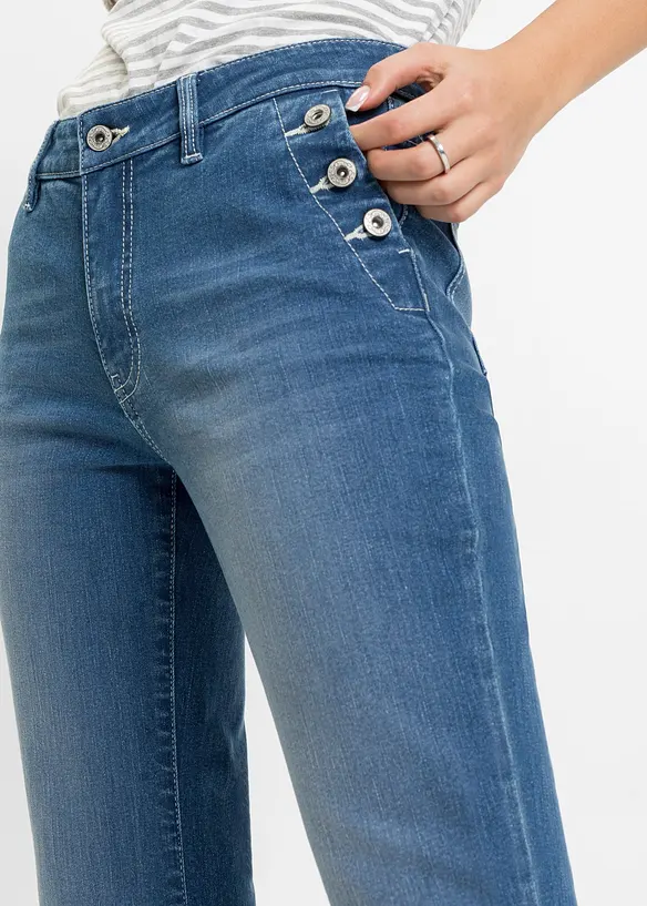 Flared-jeans Mid Waist, &oslash;kologisk bomull, bonprix