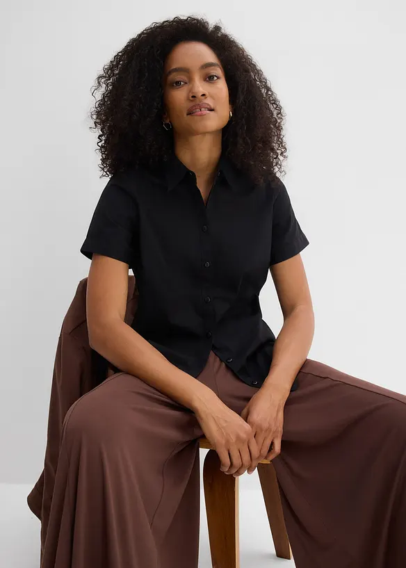 Kortermet bluse med stretch av bomullsmiks, bonprix