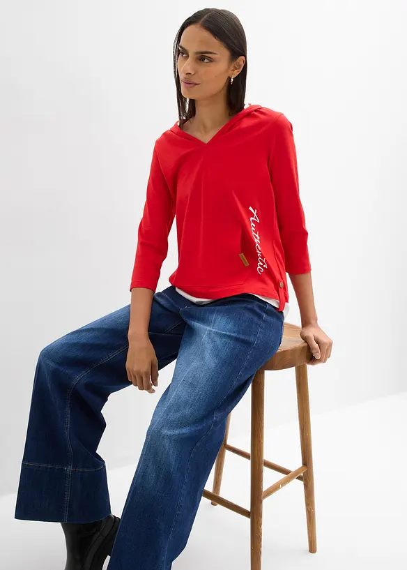 Hettegenser i 100% bomull med 3/4-lange ermer, bonprix