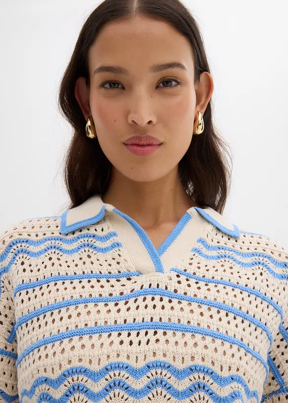 Oversized strikketopp i luftig bomull- og linmiks, bonprix