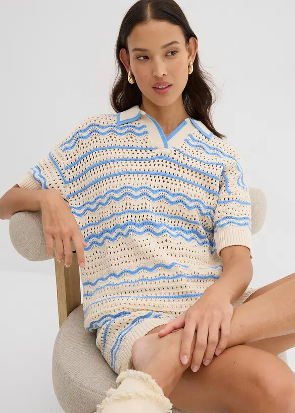 Oversized strikketopp i luftig bomull- og linmiks, bonprix