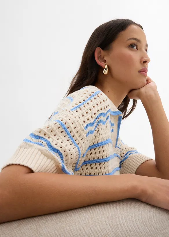 Oversized strikketopp i luftig bomull- og linmiks, bonprix