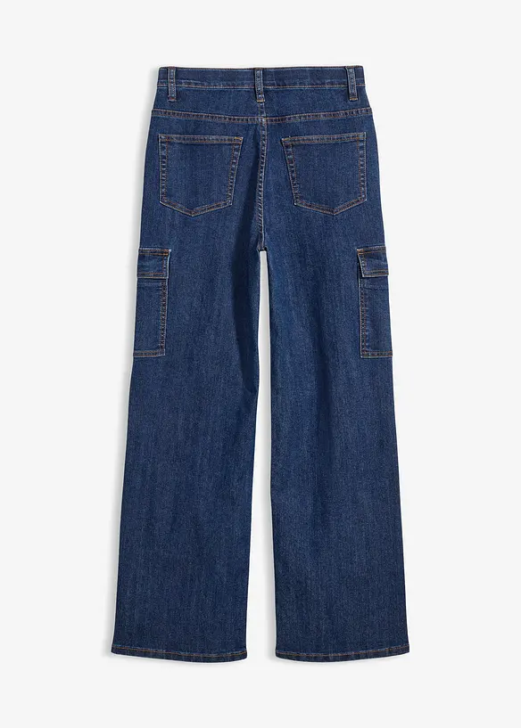 Loose Fit-cargojeans i denim med stretch og regulerbar linning, Straight, bonprix