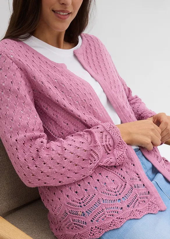 Cardigan i 100% bomull med hullm&oslash;nster, bonprix