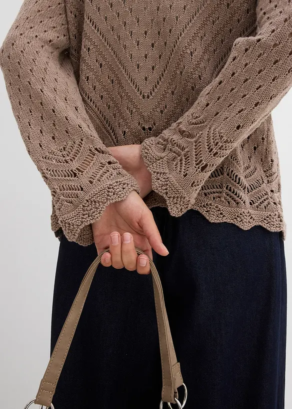 Cardigan i 100% bomull med hullm&oslash;nster, bonprix