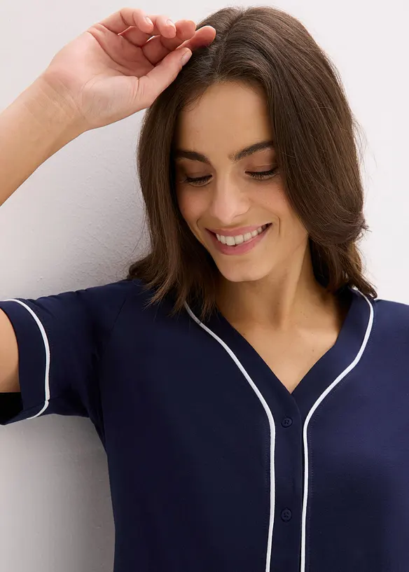 Kort nattskjorte i 100% bomull med knappestolpe, bonprix