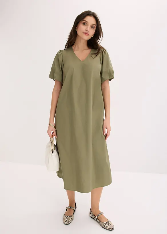 Vevd midikjole i &oslash;kologisk bomull, bonprix