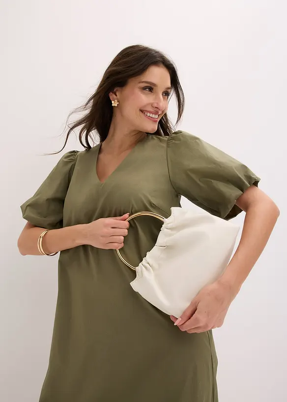 Vevd midikjole i &oslash;kologisk bomull, bonprix