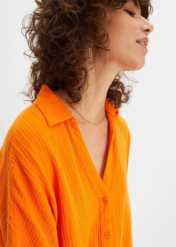 Oversized, lang skjorte i myk bomullsmusselin, bonprix