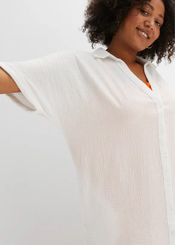 Oversized, lang skjorte i 100% bomullsmusselin, bonprix
