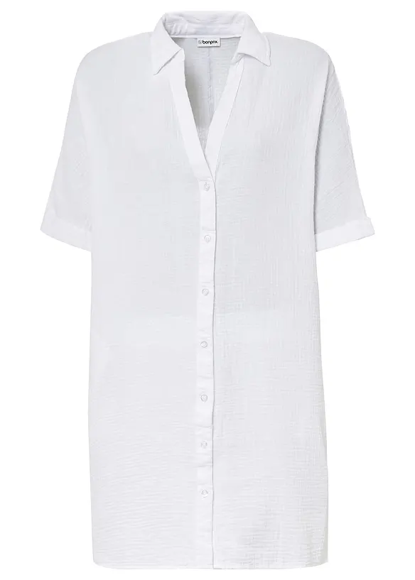 Oversized, lang skjorte i myk bomullsmusselin, bonprix